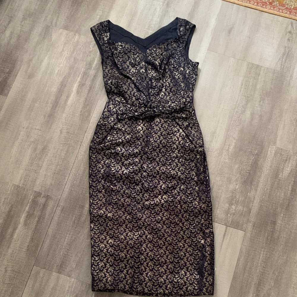 Vintage 50s Silver and Navy Women's Pencil Dress